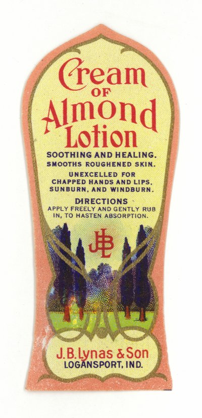 Etichetta Cream of Almond Lotion, J B Lynas & Son da American School