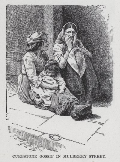 Pettegolezzi sul marciapiede in Mulberry Street (litografia) da American School