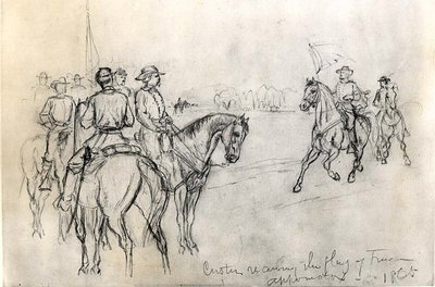 Custer riceve la Bandiera della Libertà, Appomattox, 1865 da American School