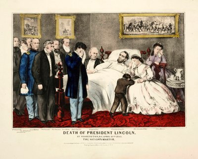Morte del Presidente Lincoln, a Washington, DC, 15 aprile 1865, pub. 1865 litografia a colori da American School