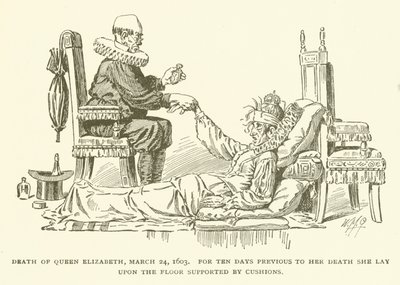 Morte della Regina Elisabetta, 24 marzo 1603, per dieci giorni prima della sua morte giaceva sul pavimento sostenuta da cuscini da American School