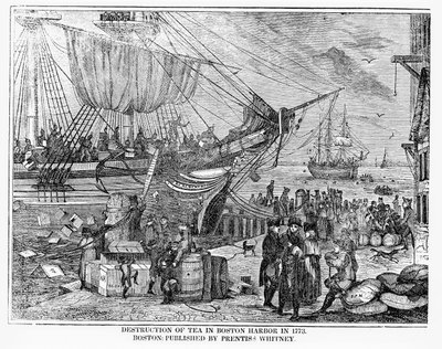 Distruzione del tè nel porto di Boston nel 1773 da American School