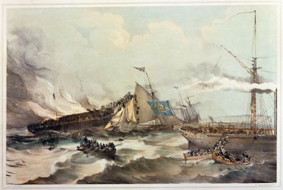 Distruzione della nave emigrante Ocean Monarch, inciso da Maclure, 1845 da American School