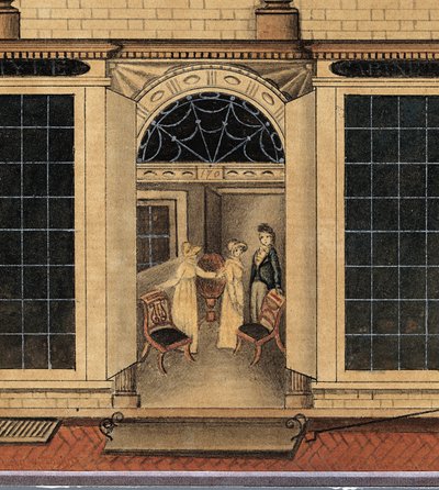 Dettaglio del negozio e magazzino di Duncan Phyfe in Fulton Street a New York City, c.1817-1820 da American School