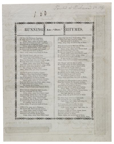 Dixie stampato sul retro di un foglio di assegni, 1861 da American School