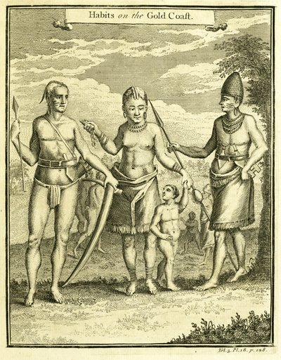 Abiti del popolo di Capo Lope Gonsalvo e Rio Gabon, illustrazione da "Habits on the Gold Coast", di Thomas Astley, 1745-47 da American School