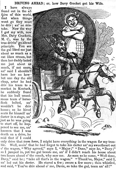 Avanti, o come Davy Crocket ha ottenuto sua moglie, da Crocketts almanac per il 1856, pubblicato, New York, 1855 da American School