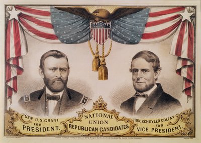 Manifesto elettorale per le elezioni presidenziali USA del 1868 raffigurante Ulysses S. Grant e Schuyler Colfax, 1868 da American School