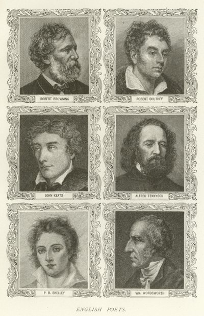 Poeti inglesi, Robert Browning, Robert Southey, John Keats, Alfred Tennyson, P B Shelley, William Wordsworth da American School