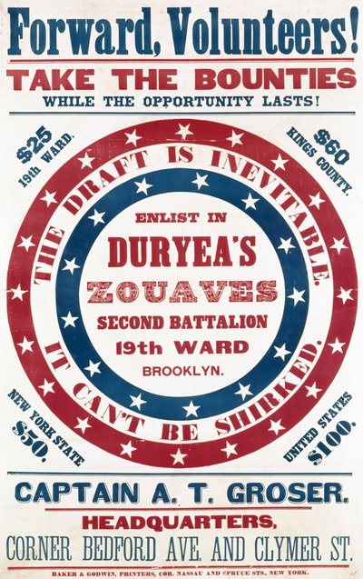 Arruolati negli Zuavi di Duryea, Secondo Battaglione, 19° Distretto, Brooklyn, c.1861 da American School