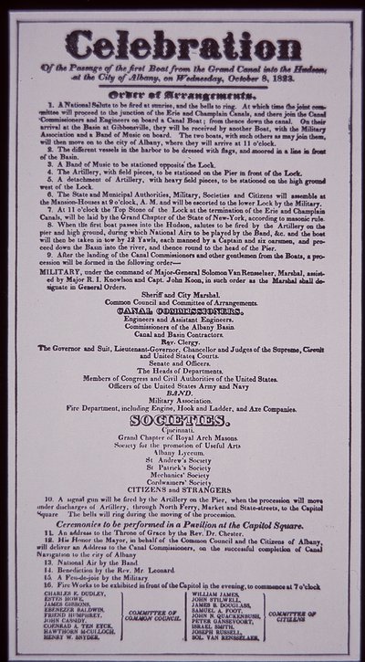 Canale Erie: parte fondamentale del sistema dei canali dello Stato di New York; manifesto dell
