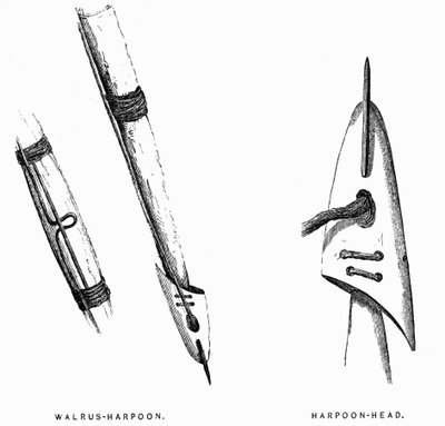 Strumenti di caccia eschimesi: arpioni - Elisha Kent Kane, Artic Exlorations negli anni 1853-1855, vol. 1, p. 412, Philadelphia da American School