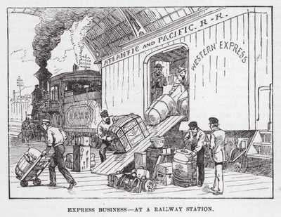 Attività di Espressi, in una Stazione Ferroviaria (incisione) da American School