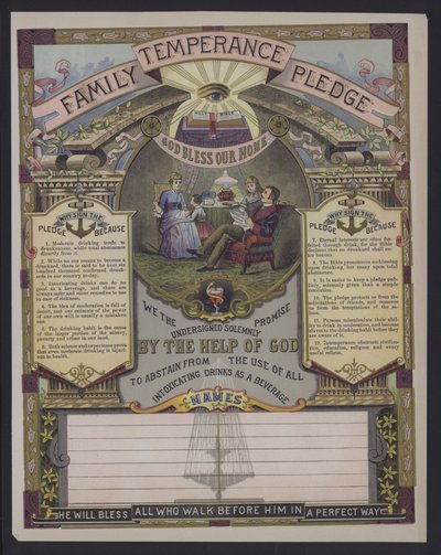 Impegno di temperanza familiare (incisione colorata) da American School