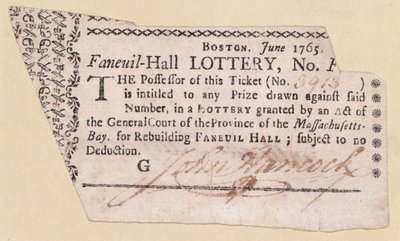 Biglietto della lotteria Faneuil-Hall, firmato da John Hancock (1737-93) 1765 da American School