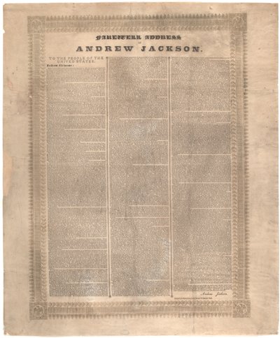 Discorso di addio di Andrew Jackson, 1837 da American School