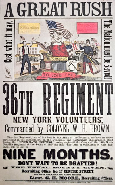 Manifesto di reclutamento federale per il 36º Reggimento, volontari di New York da American School