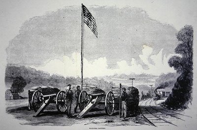 Batteria di sacchi di sabbia federale per proteggere la ferrovia durante la Guerra Civile Americana (1861-65) da American School