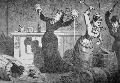 Membri femminili della Lega Anti-Saloon distruggono un saloon, Fredericktown, Ohio, dalla 