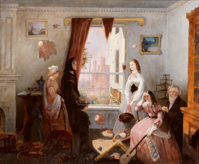 Famiglia di Fredericksburg in una casa distrutta dalla guerra (olio su tavola) da American School