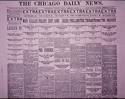 Prima pagina del Chicago Daily News che riporta la rivolta dei lavoratori di Haymarket a Chicago, 5 maggio 1886 da American School