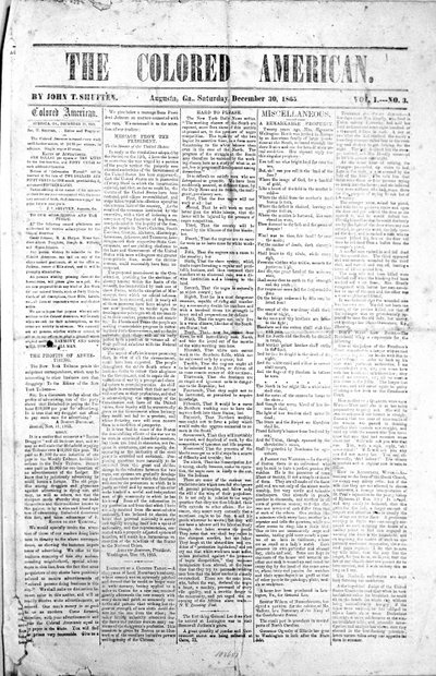 Prima pagina di The Colored American, 30 dicembre 1865 da American School