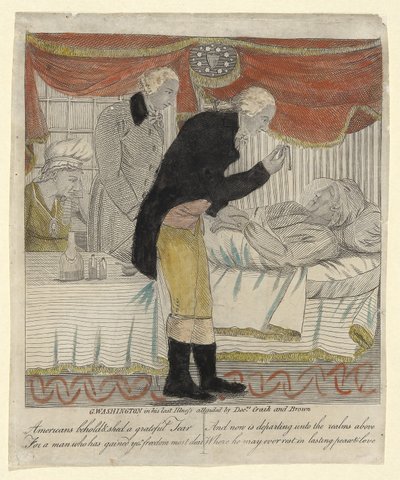 G. Washington nella sua ultima malattia, assistito dai dottori Craik e Brown, pub. c.1800 da American School