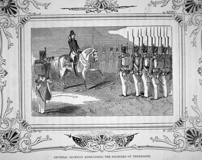 Il generale Andrew Jackson parla alla milizia del Tennessee prima della battaglia di Horsehoe Bend, 27 marzo 1814 da American School