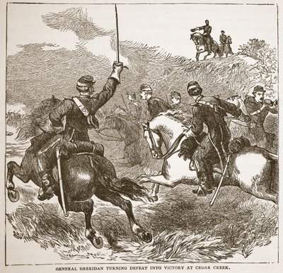 Il Generale Sheridan trasforma la sconfitta in vittoria a Cedar Creek, da un libro pub. 1896 da American School