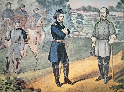 I generali Sherman e Johnson si incontrano per organizzare la resa delle forze confederate in Carolina del Nord nel 1865 da American School