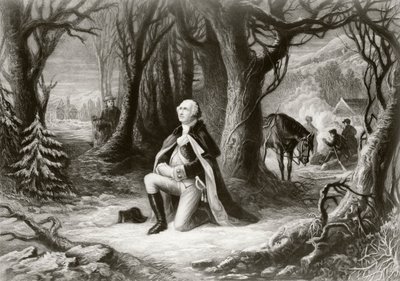 George Washington prega al campo di Valley Forge durante la guerra rivoluzionaria americana nell