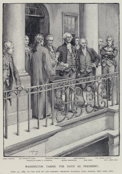 George Washington che presta giuramento come Presidente, 30 aprile 1789 da American School