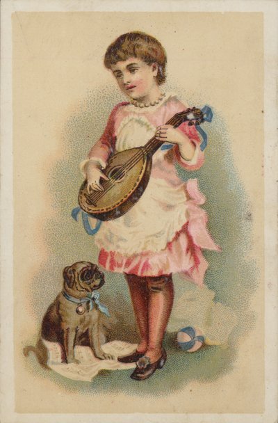 Ragazza che suona il mandolino, con un cane da American School