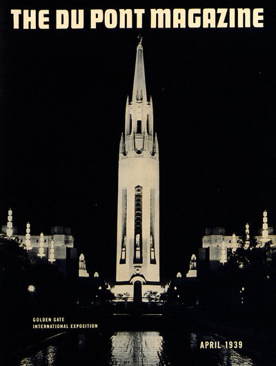 Esposizione Internazionale di Golden Gate, copertina della rivista DuPont, aprile 1939 da American School