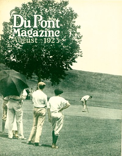 Giocare a Golf, copertina della rivista DuPont, agosto 1923 da American School