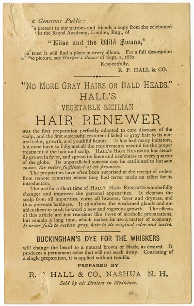 Halls Vegetable Sicilian Hair Renewer, Restores Gray Hair to its original color and prevents baldness, Verso da American School