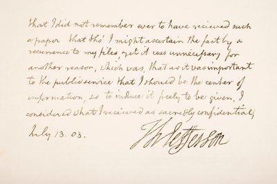 Scrittura e firma di Thomas Jefferson, 1803 da American School