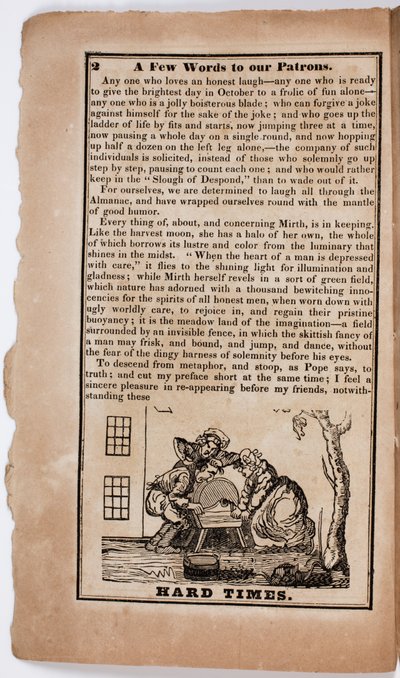 Tempi Duri, pagina 2 da The American Comic Almanac per il 1838 da American School