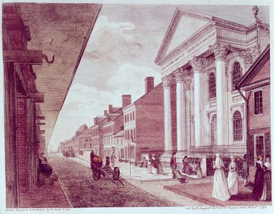 Strada principale con la prima Chiesa Presbiteriana, Filadelfia, 1799 da American School