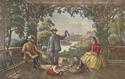Ritorno dal ruscello, Il pescatore fortunato, pub. 1867, Currier & Ives da American School