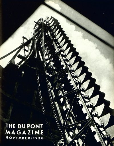 Macchinari industriali, copertina della rivista DuPont, novembre 1930 da American School