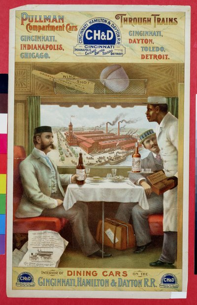 Interno delle carrozze ristorante sulla Ferrovia Cincinnati, Hamilton e Dayton da American School