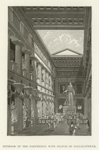 Interno del Partenone, con statua di Pallade Atena da American School
