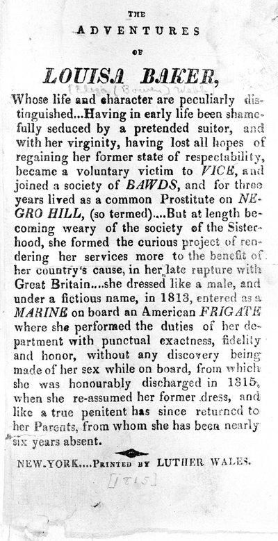 Pagina introduttiva di Le avventure di Louisa Baker stampata da Luther Wales, New York, 1815 da American School