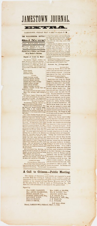 Giornale extra di Jamestown, 9 maggio 1862 da American School