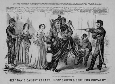 Jeff Davis catturato finalmente: gonne a cerchio e cavalleria del sud, pubblicato da J.L. Magee, Filadelfia, c.1865 da American School