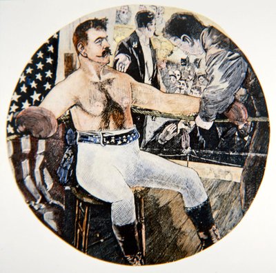 John L. Sullivan durante il suo combattimento con James J. Corbett a New Orleans da American School