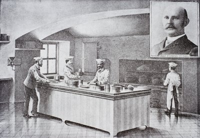 Cucina della Casa Bianca negli anni 1890, con ritratto inserito di Hugo Ziemann da American School