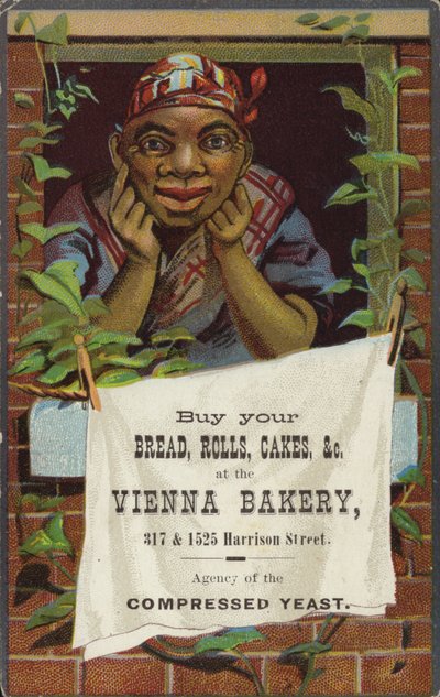 Signora alla finestra che pubblicizza la panetteria Vienna da American School
