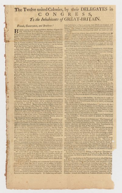 Lettera delle Dodici Colonie Unite agli abitanti della Gran Bretagna da American School